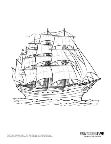 Old sailing ship coloring pages including clipper ships pirate ships at