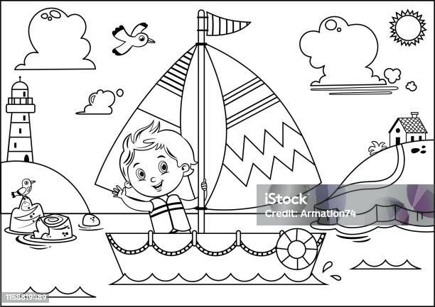 Boys sailing adventure stock illustration