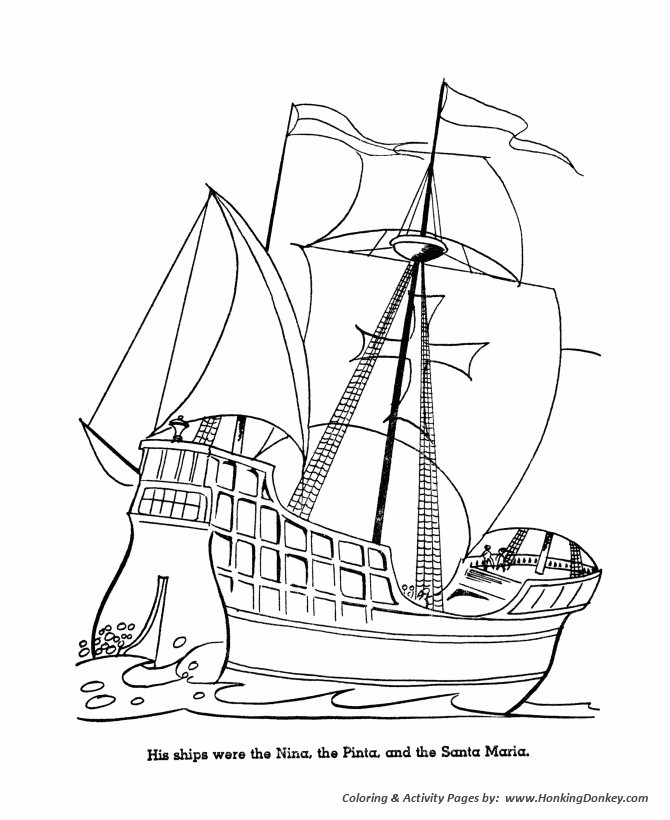 Columbus day coloring pages columbus ships nina pinta santa maria coloring page sheet for prek kids