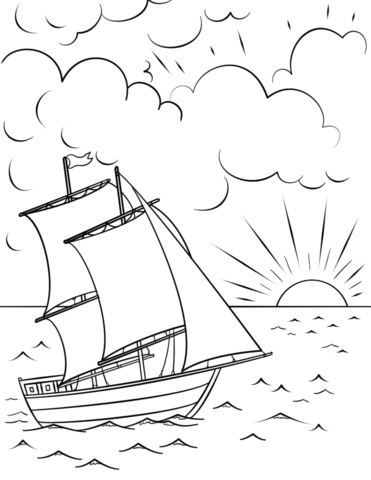 Sailing ship at sunset coloring page free printable coloring pages