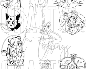 Sailor moon coloring sheets digital pdf coloring pages