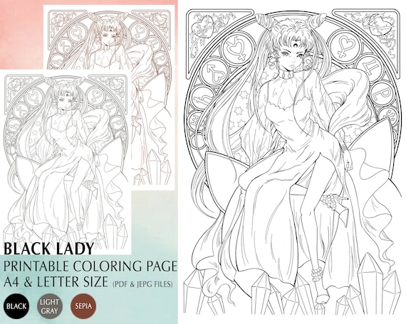Buy printable coloring page sailor moon black lady luna fan art printable sheet a design digital file anime manga art instant download pdf online in india