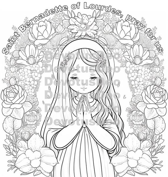Catholic coloring page saint bernadette of lourdes christian instant download printable