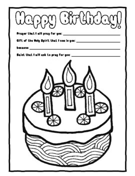 Birthday card zentangle coloring page with gifts of the holy spirit saints