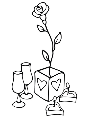 Wine rose and candles for valentine day coloring page free printable coloring pages