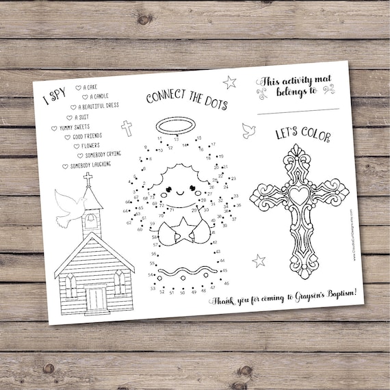 Personalized baptism christening coloring activity sheets boy or girl printable placemat activity pages coloring pages digital file