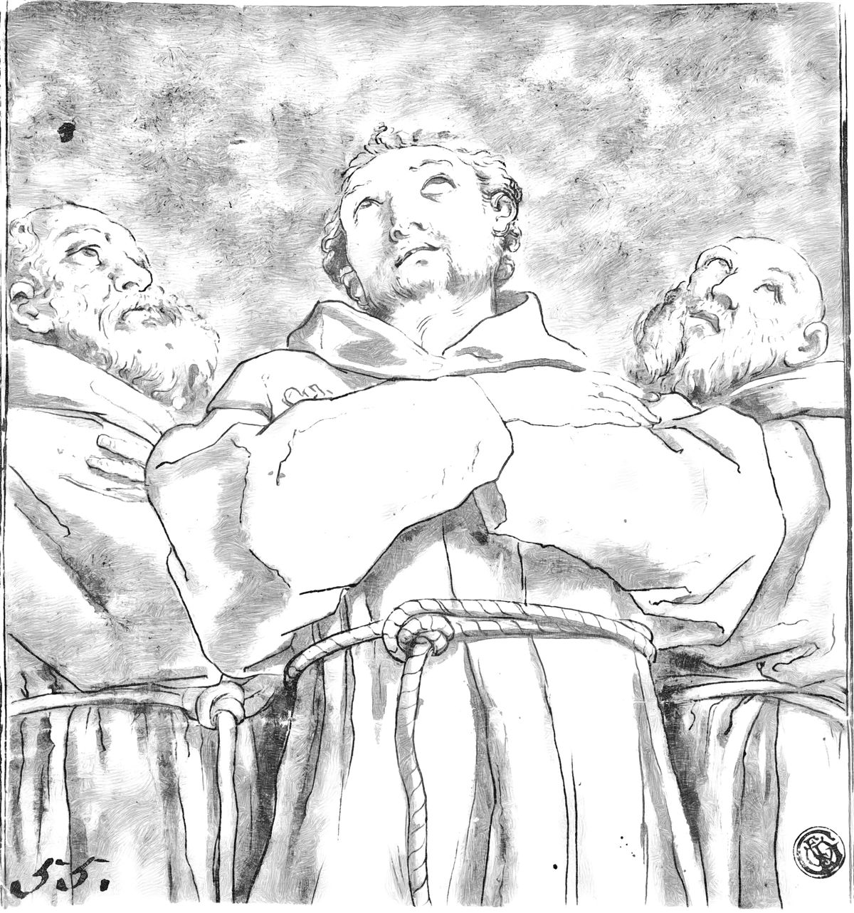 Saint francis of assisi with two monks of his order â