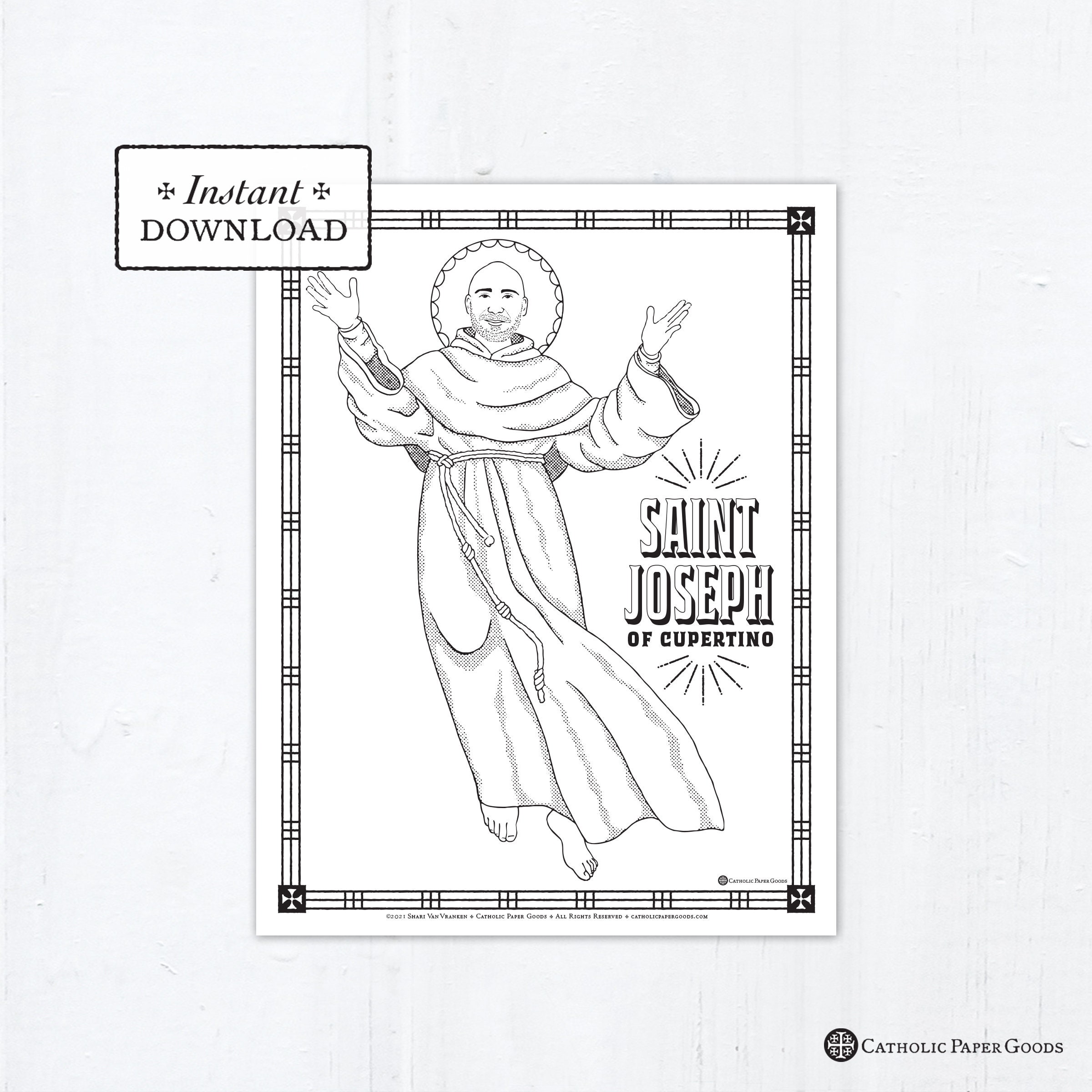 Catholic coloring page saint joseph of cupertino coloring
