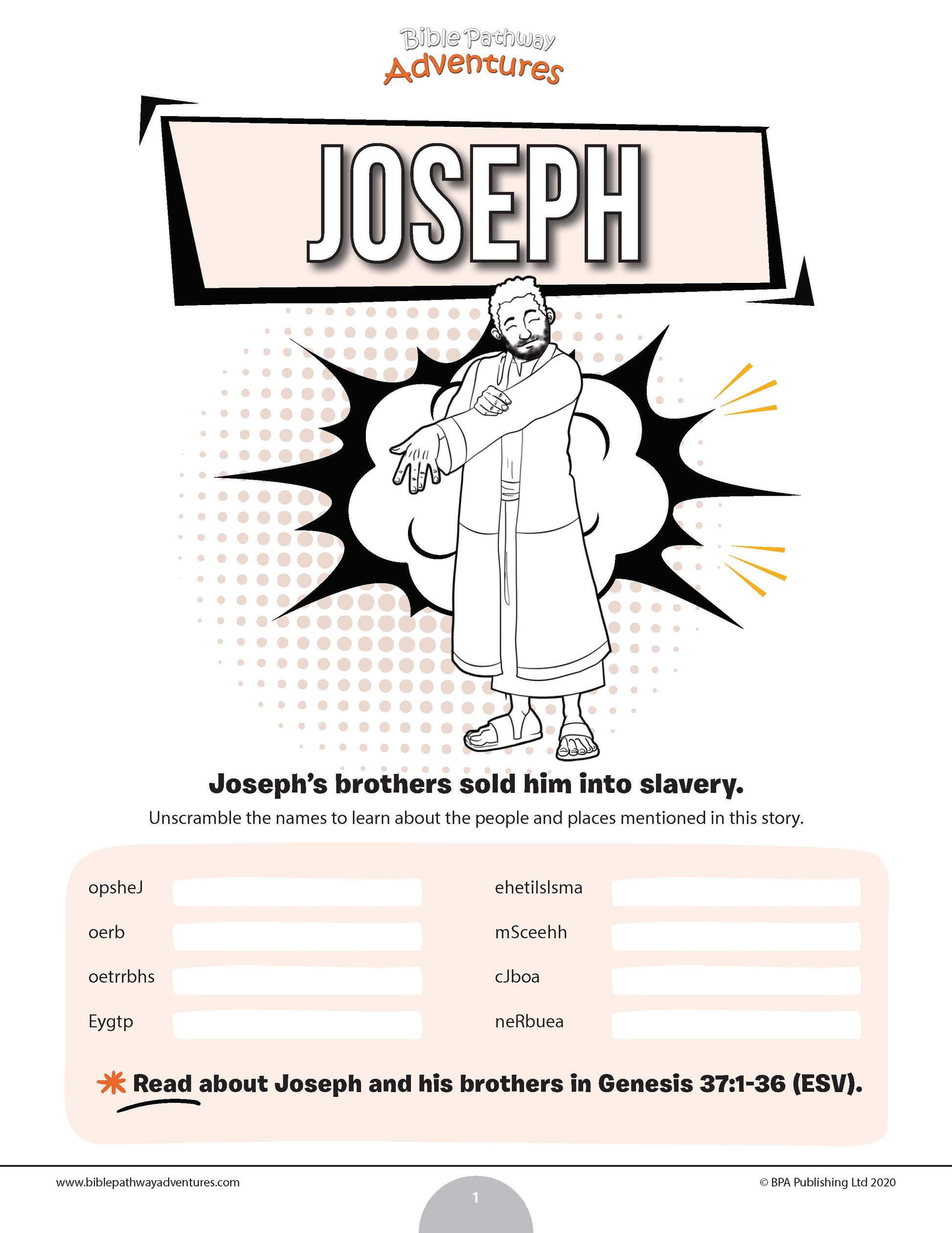 Joseph word scramble pdf â bible pathway adventures