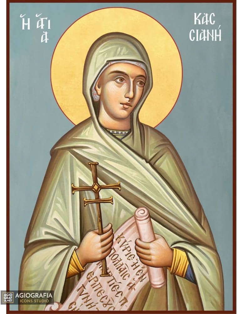 Agiografia icons saint kassiani christian orthodox icon on wood with blue color background x cm x in posters prints
