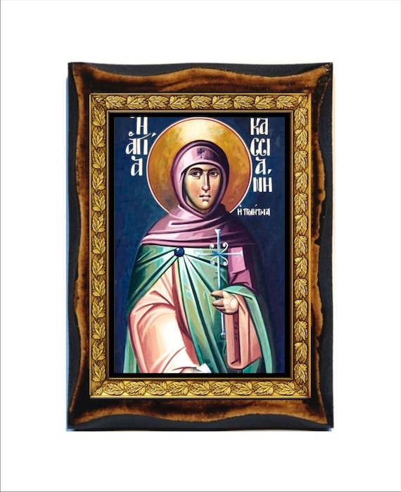Saint cassiane saint kassiani santa kassia santa casiana sainte cassienne kassia handmade wood icon on plaque catholicorthodox