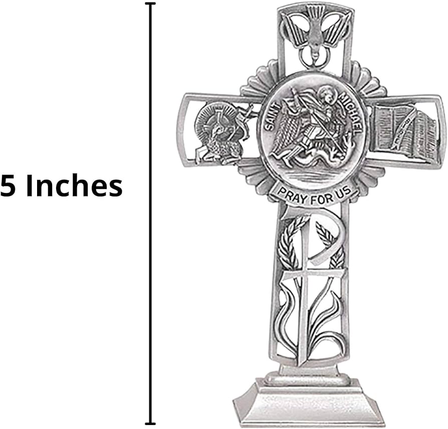 Pewter catholic saint st michael the archangel pray for us standing cross inch home kitchen