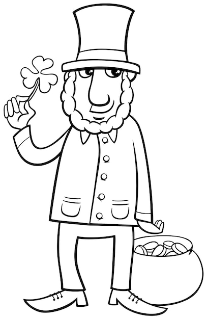 Premium vector cartoon leprechaun with clover on saint patrick day coloring page