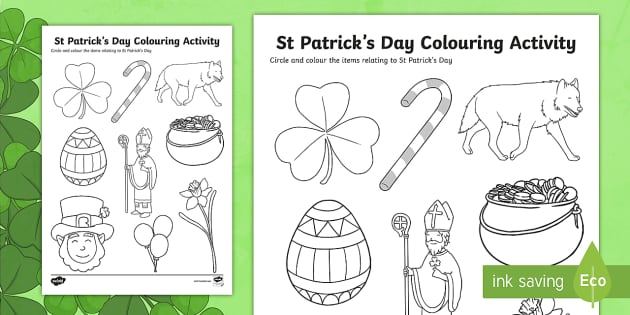 St patricks day colouring pages for preschoolers