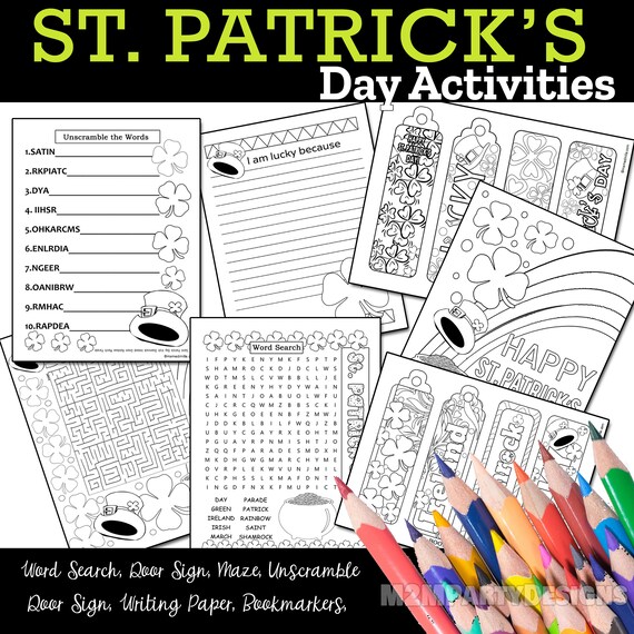Buy st patricks day activities for kids placemat bookmarks coloring page maze word search instant download set of online in india