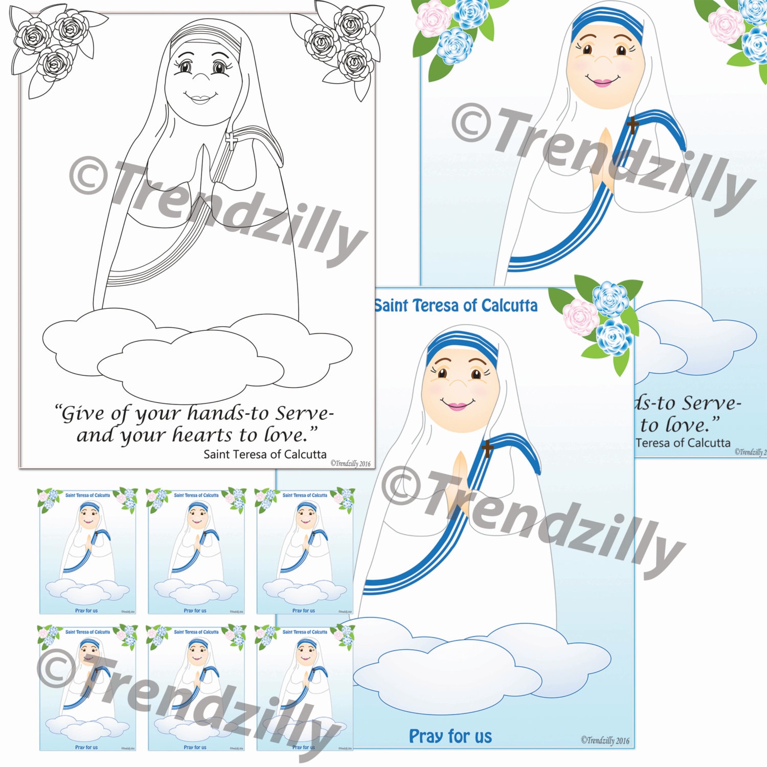 Mother teresa of calcutta coloring page and holy cards kids coloring page holy cards feast day cards trading cards printable download