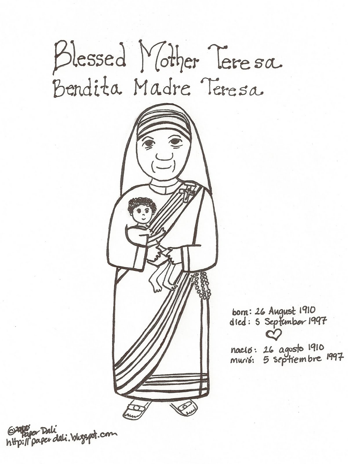 Paper dali blessed mother teresa of calcutta bendita madre teresa