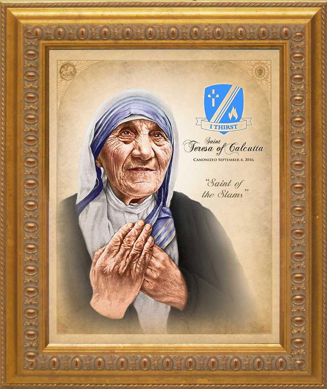 Memorative st teresa of calcutta canonization portrait ornate gold framed canvas
