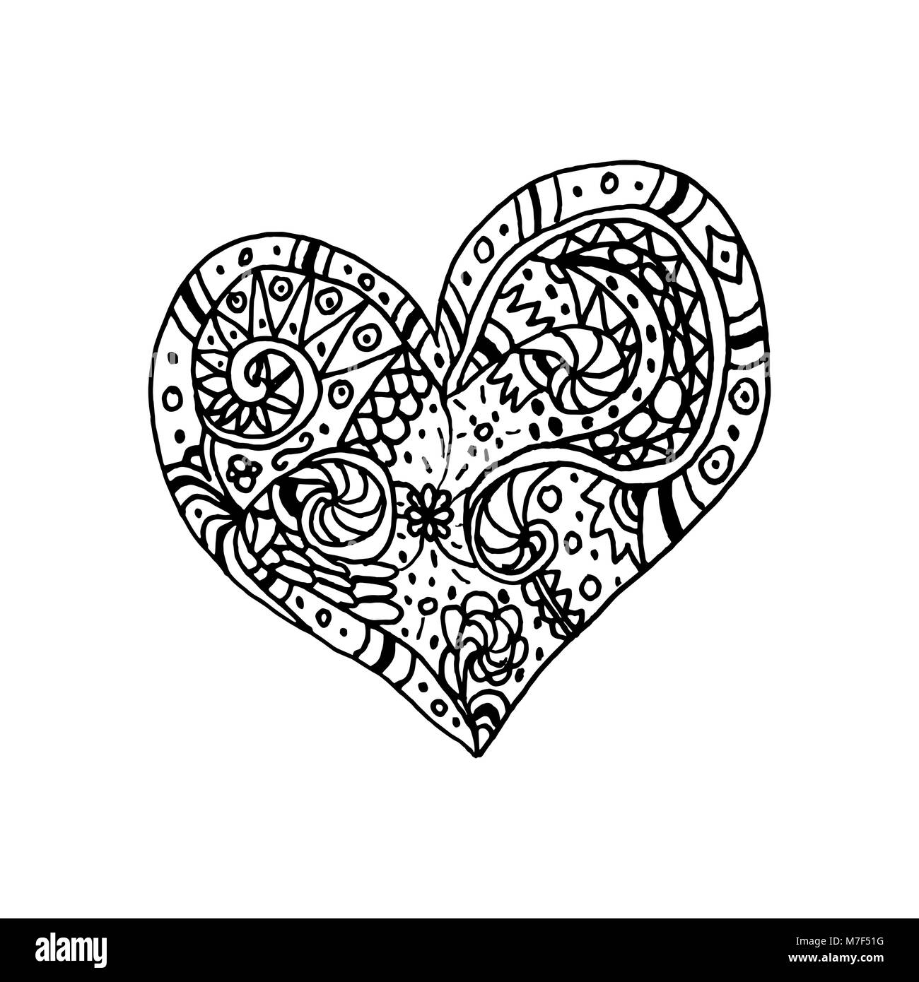 Vector illustration of doodle hand drawn heart coloring page book for valentine day black and white card for saint valentines day symbol of love stock vector image art