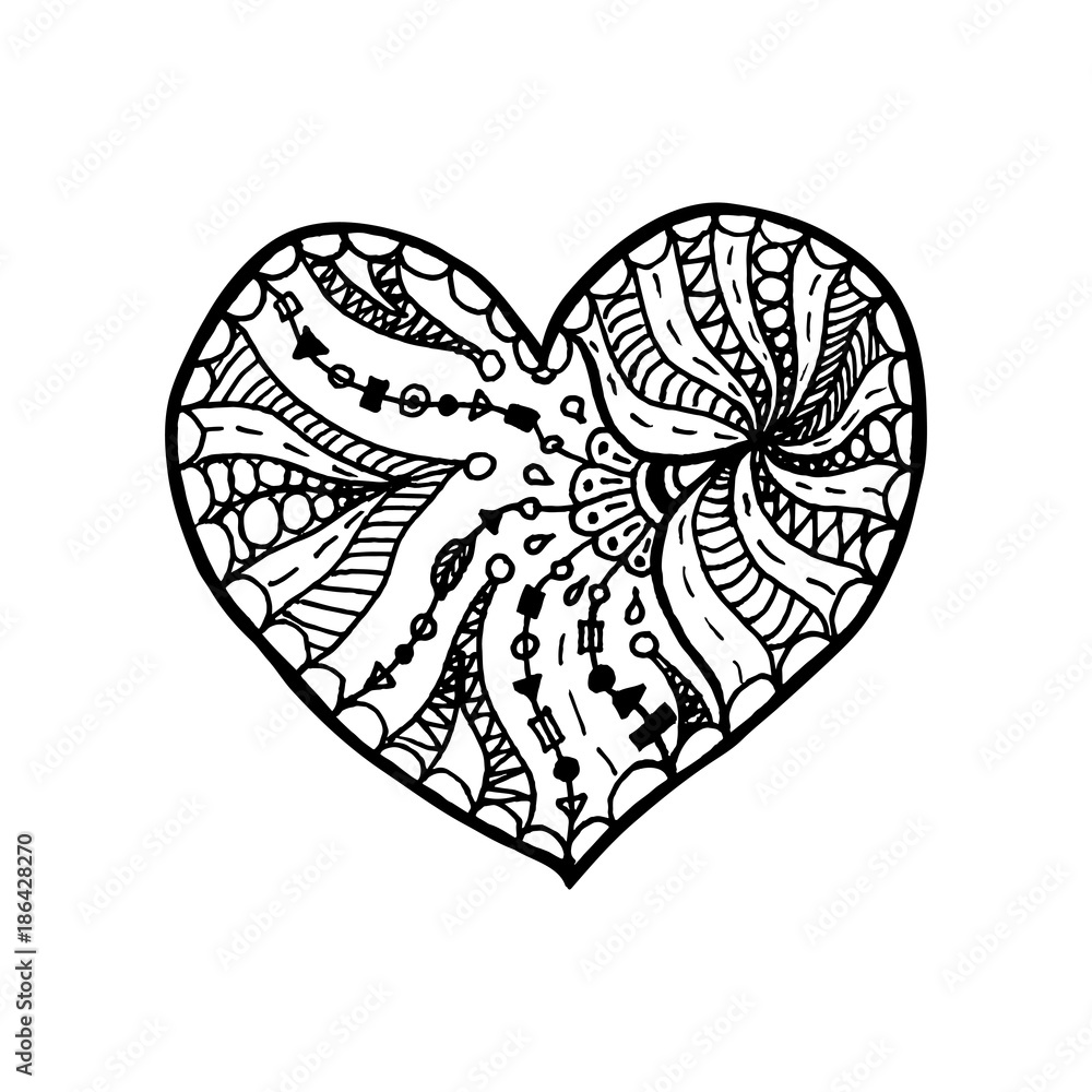 Vector illustration of doodle hand drawn heart coloring page book for valentine day black and white card for saint valentines day symbol of love vector