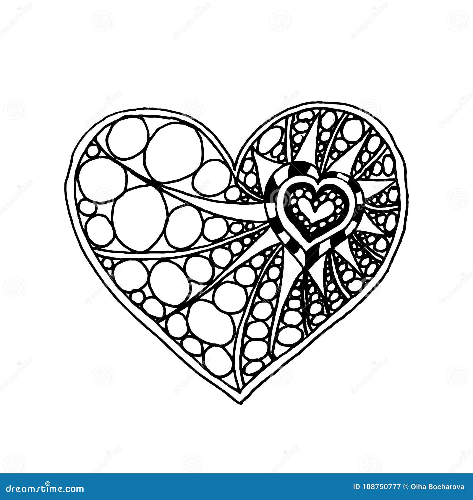 Vector illustration of doodle hand drawn heart coloring page stock vector