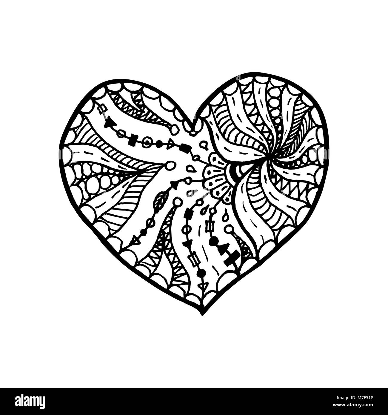 Vector illustration of doodle hand drawn heart coloring page book for valentine day black and white card for saint valentines day symbol of love stock vector image art