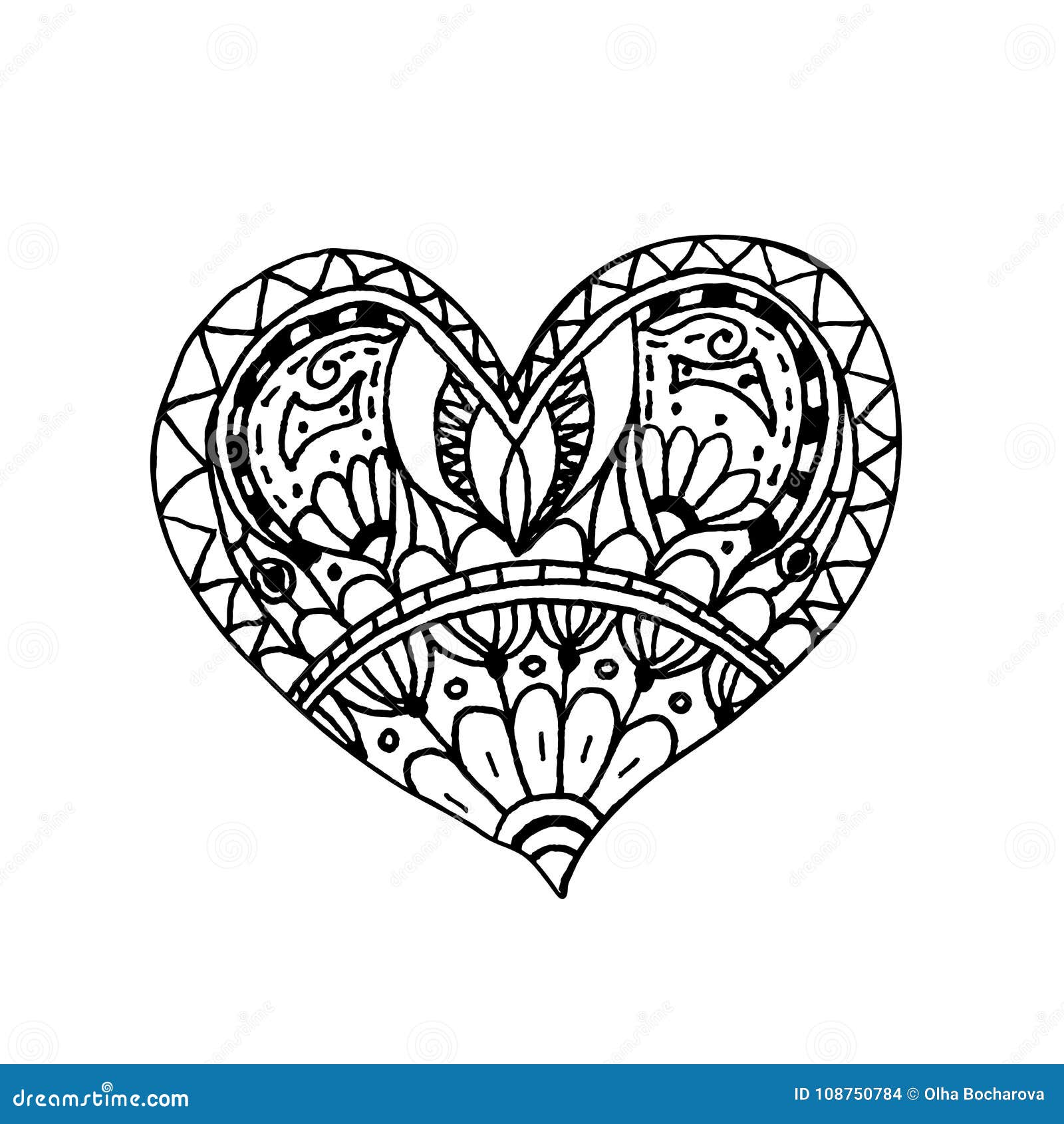 Vector illustration of doodle hand drawn heart coloring page stock vector