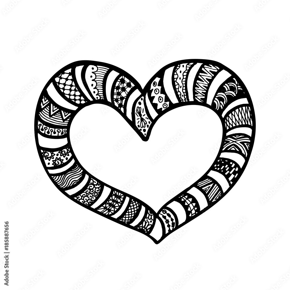 Vector illustration of doodle hand drawn hearts coloring page book for valentine day black and white card for saint valentines day symbol of love vector