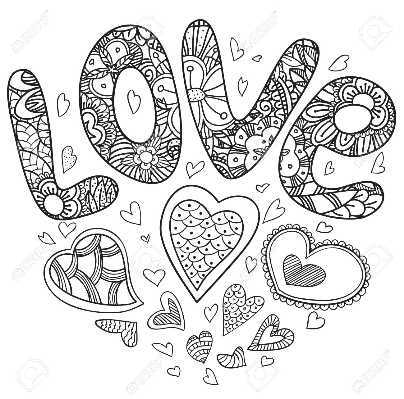 Valentine day love card in doodle style black and wight coloring page royalty free svg cliparts vectors and stock illustration image