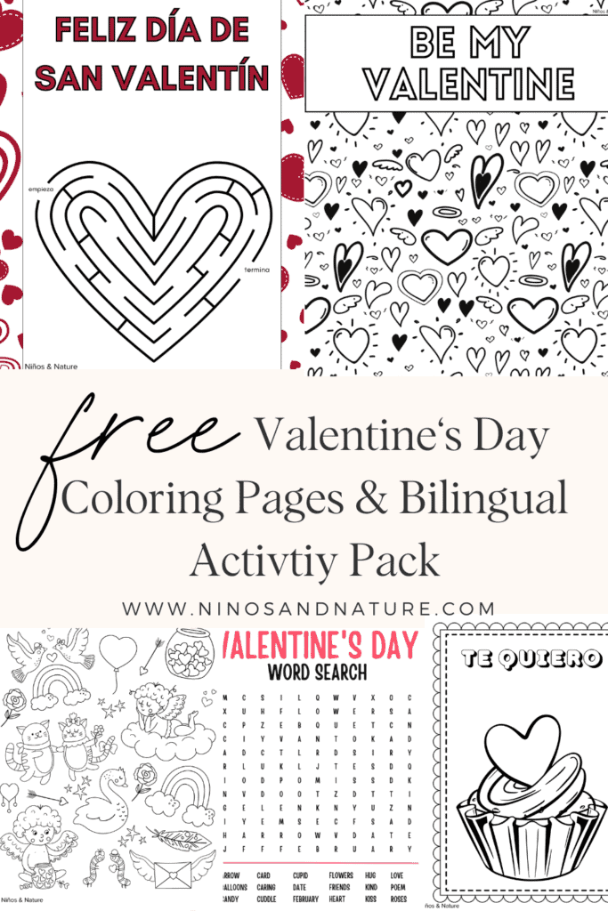 Free valentines day coloring pages and bilingual activity pack niãos nature
