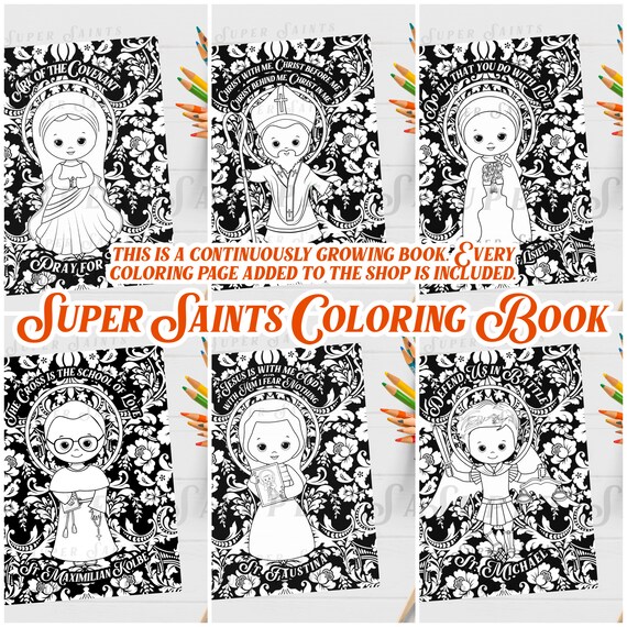Super saints digital coloring book all catholic coloring pages included liturgical living catholic kids saint print catholic craft