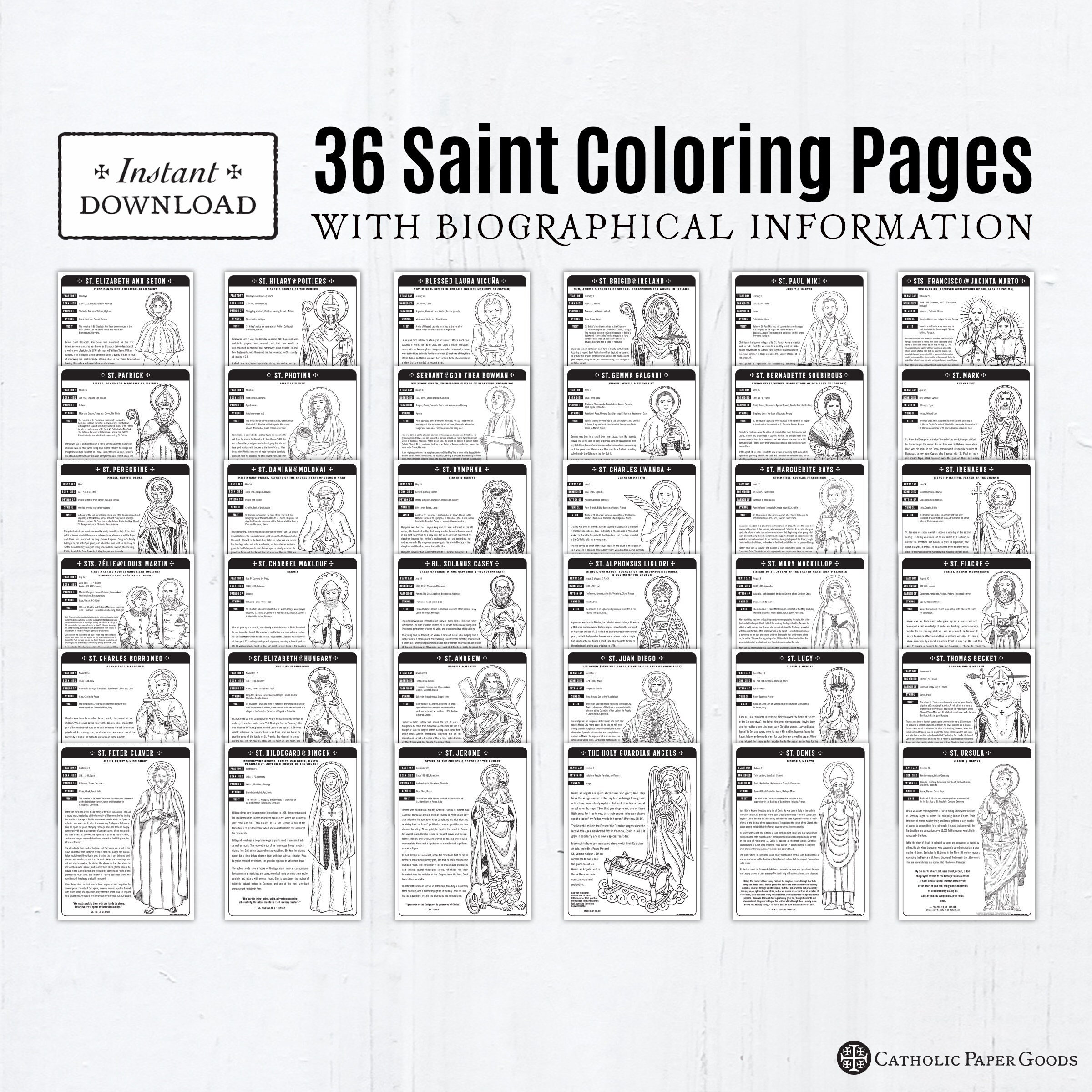 Catholic saint coloring pages with biographical information bundle catholic printables all saints day all saints day activity ccd