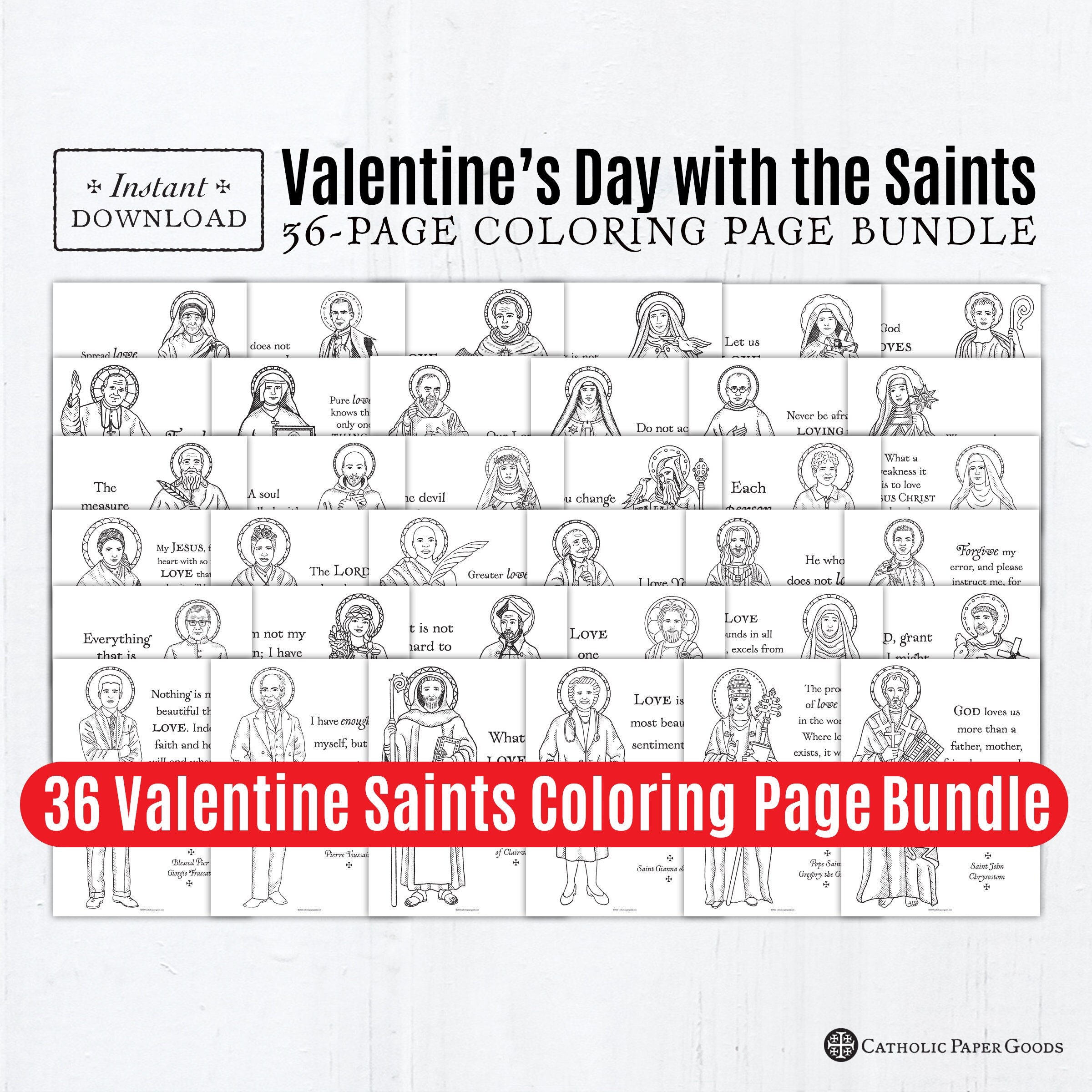 Catholic saints valentine coloring page bundle of black white printable coloring pages pdf x catholic printables all saints day