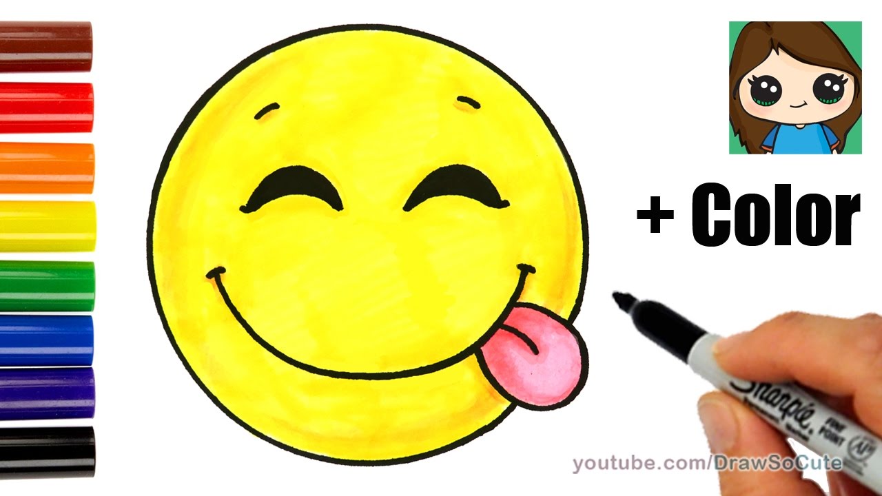 How to draw a silly happy face eoji with coloring easy