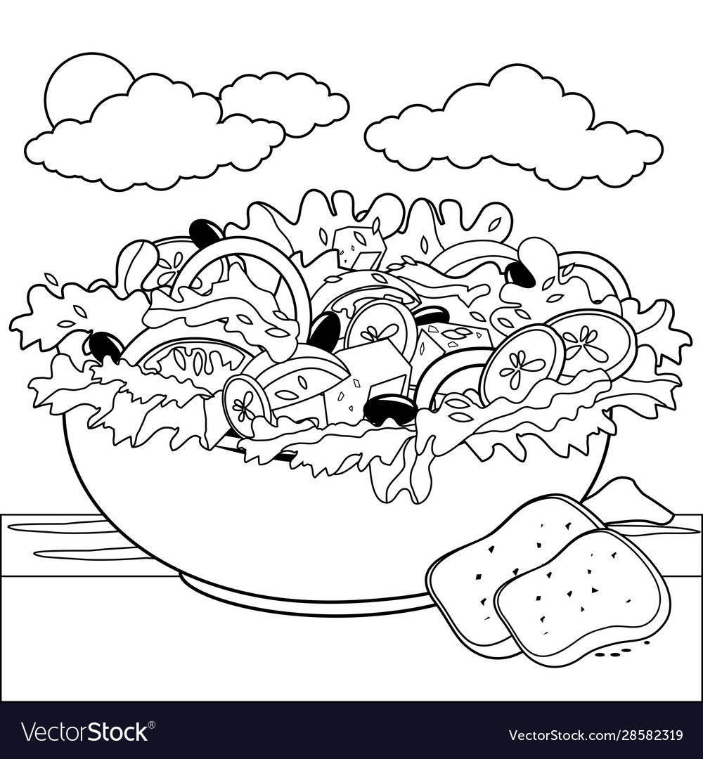Greek salad black and white coloring page vector image