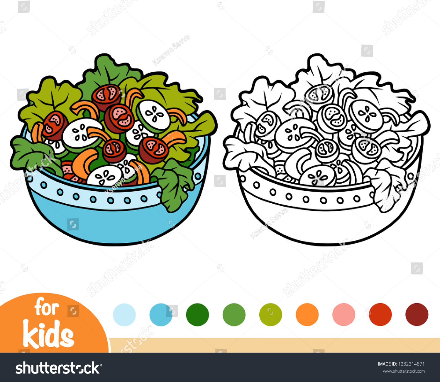 Coloring book children vegetables salad bowl stock vector royalty free