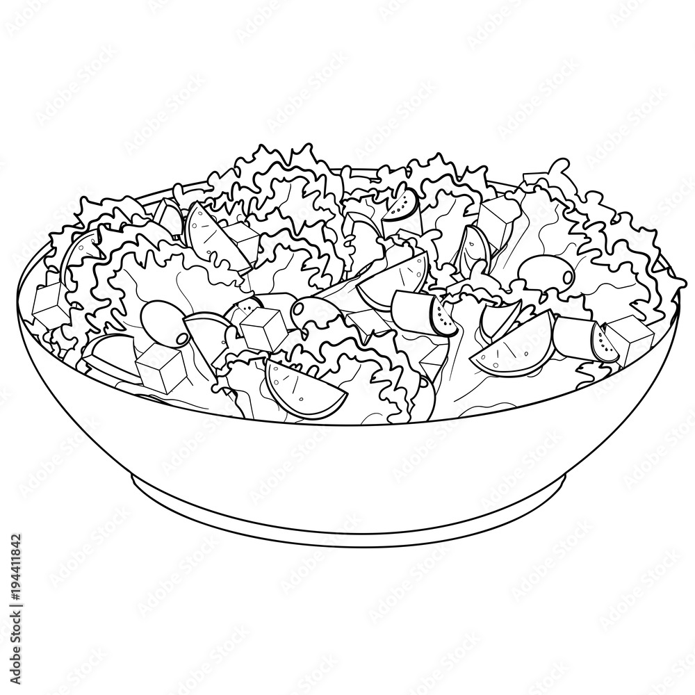 Greek salad or horiatiki salad proper nutrition food vector object coloring book vector