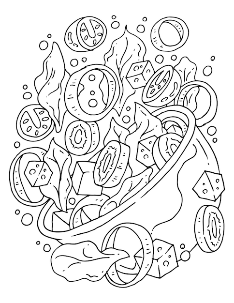 Premium vector salad food doodle coloring page
