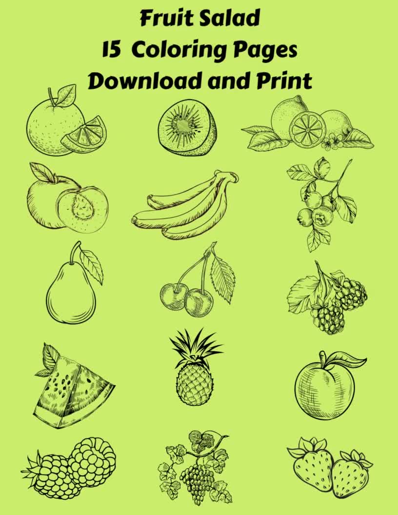 Fruit salad coloring pages plusfruits to colorfruit saladsummer fruitsfruits in seasonfresh fruittropical fruitjuicy fruit download now