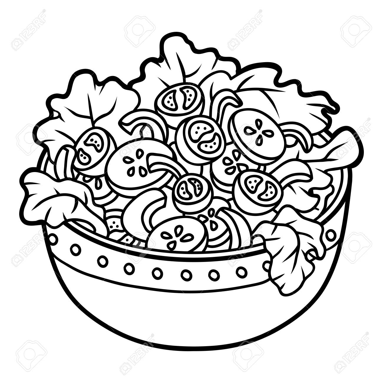 Coloring book for children vegetables salad bowl royalty free svg cliparts vectors and stock illustration image
