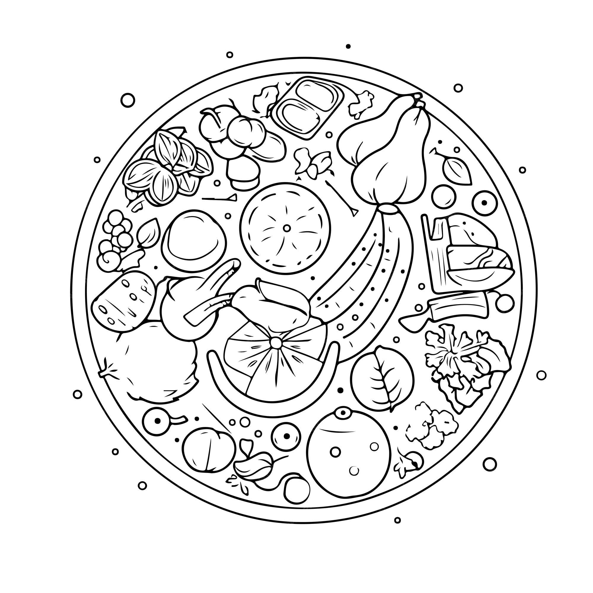 Premium vector food coloring page line drawing day