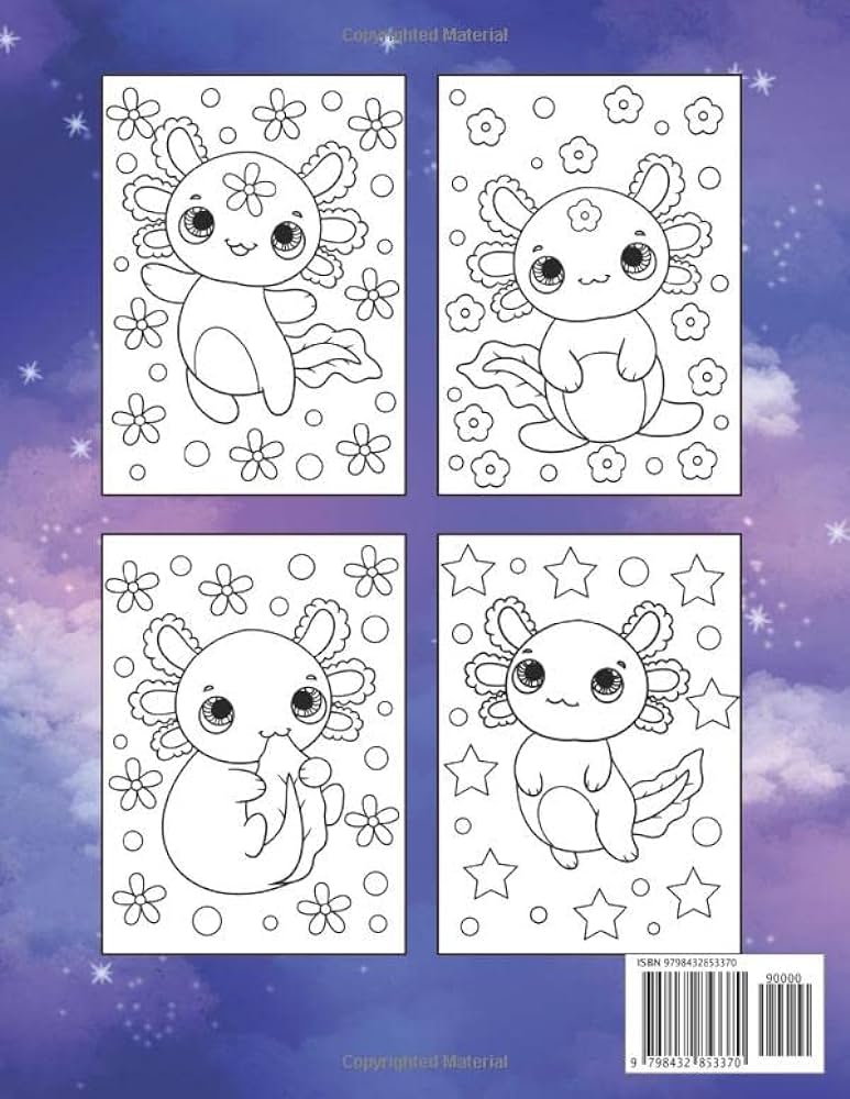 Axolotl coloring book cute kawaii salamander for kids publishing wandering books