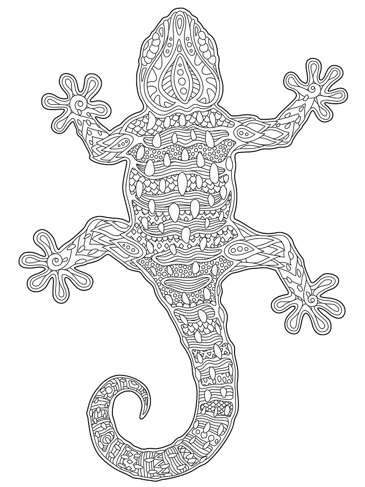 Zentangle lizard gecko reptile salamander color your own artwork kids t