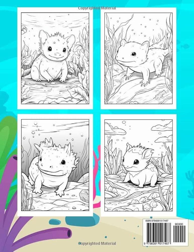 Axolotl coloring book for kids and teens cute axolotl coloring pages made for kids and teens exotic salamander book or mexican walking fish publish liam books