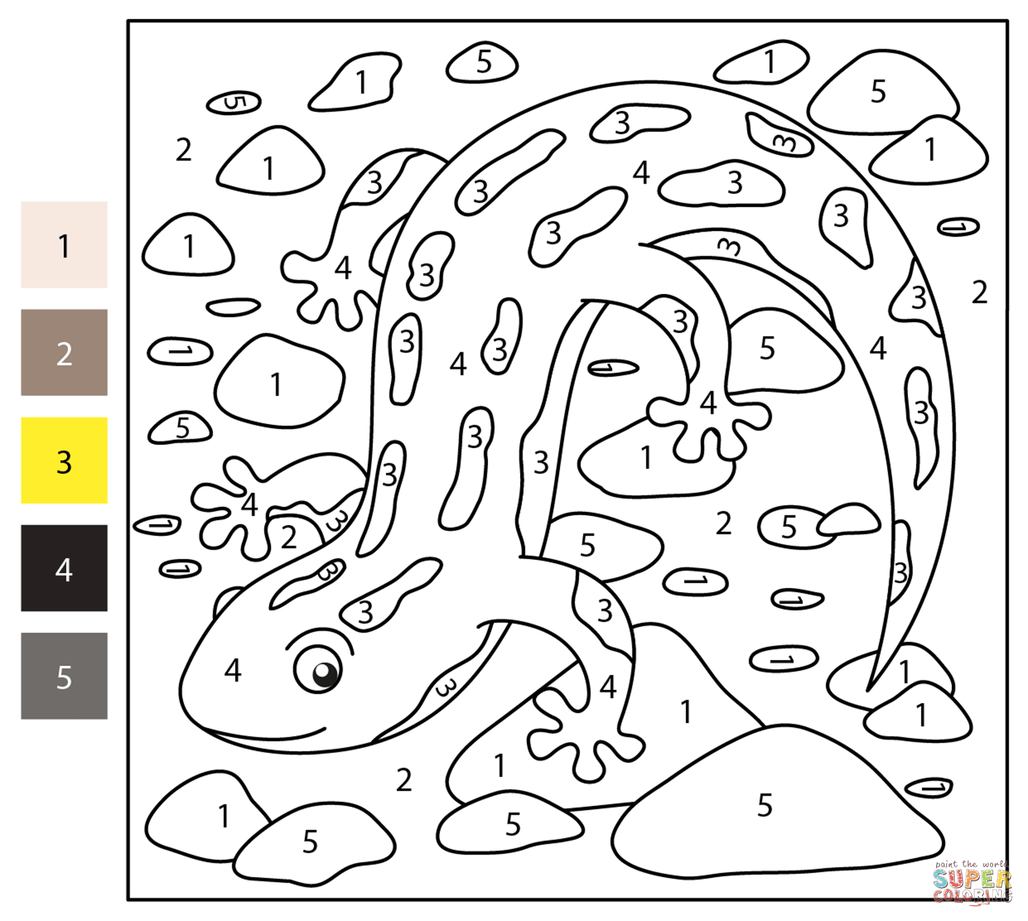 Salamander color by number free printable coloring pages