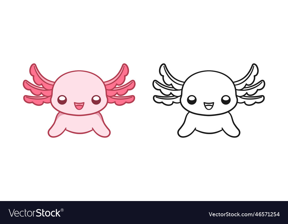 Happy axolotl head cartoon colored and outline vector image
