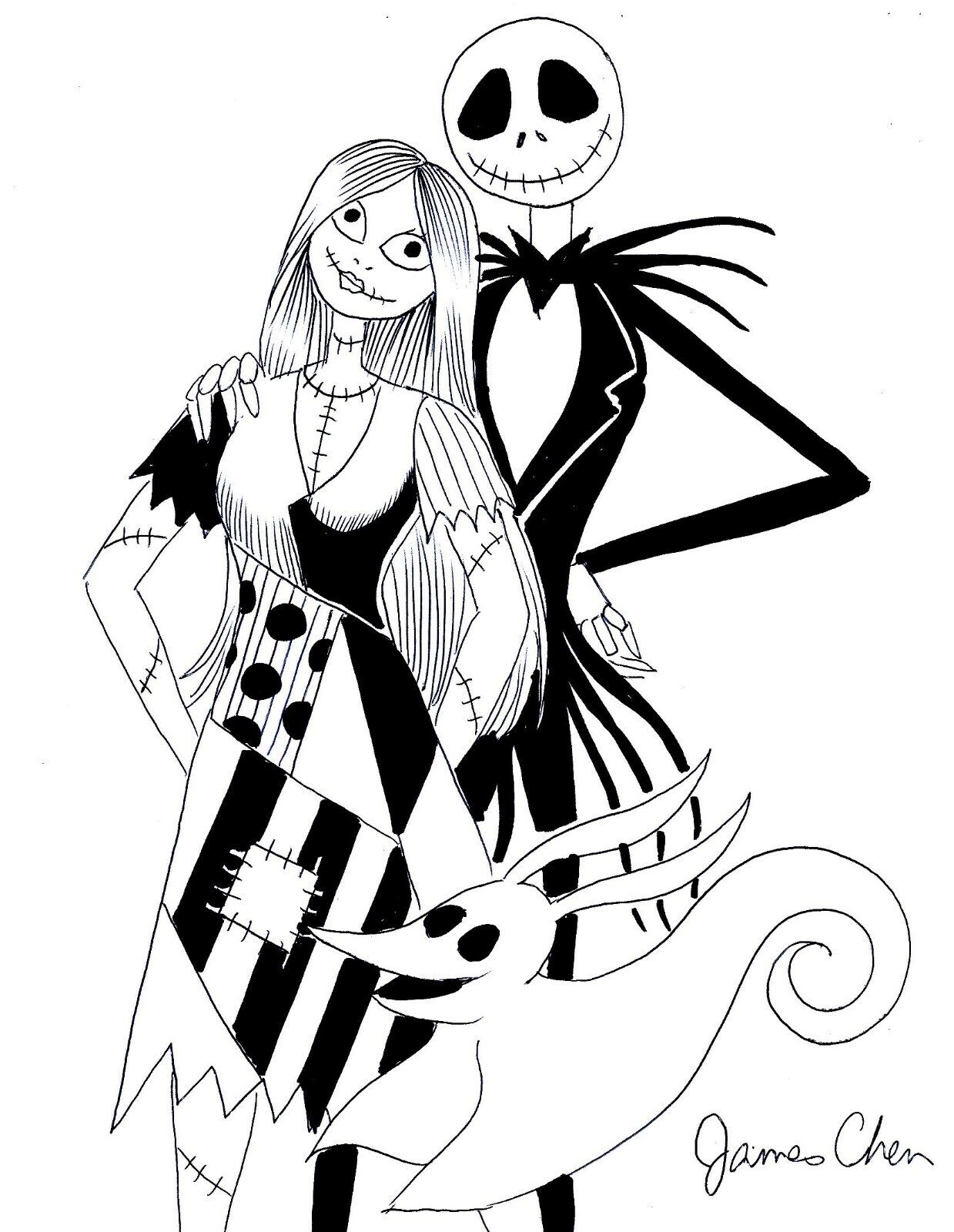 Jack sally a nightmare before xmas original ic art black ink sketch