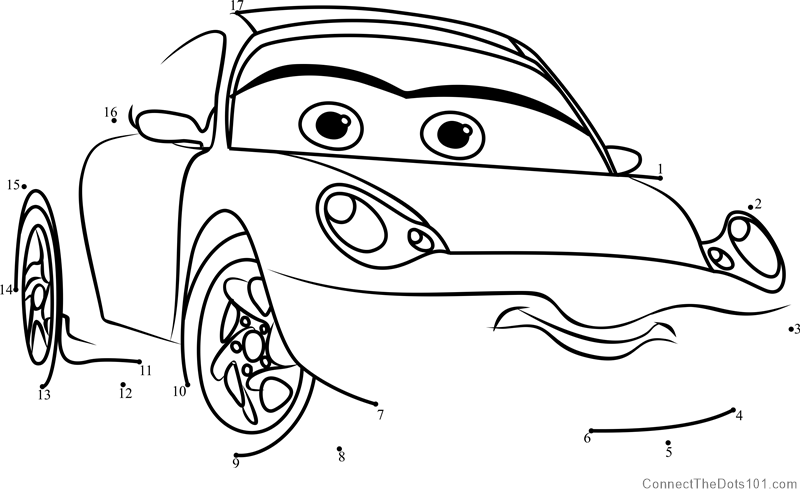 Sally from cars dot to dot printable worksheet