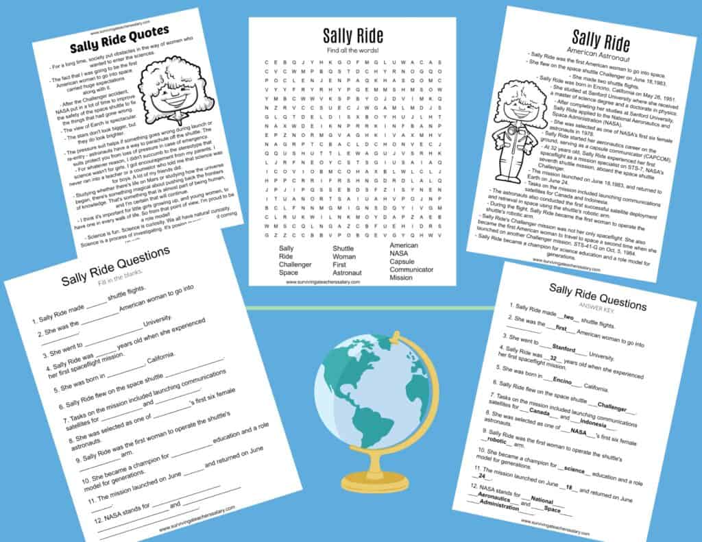 All about sally ride worksheets activities for kids