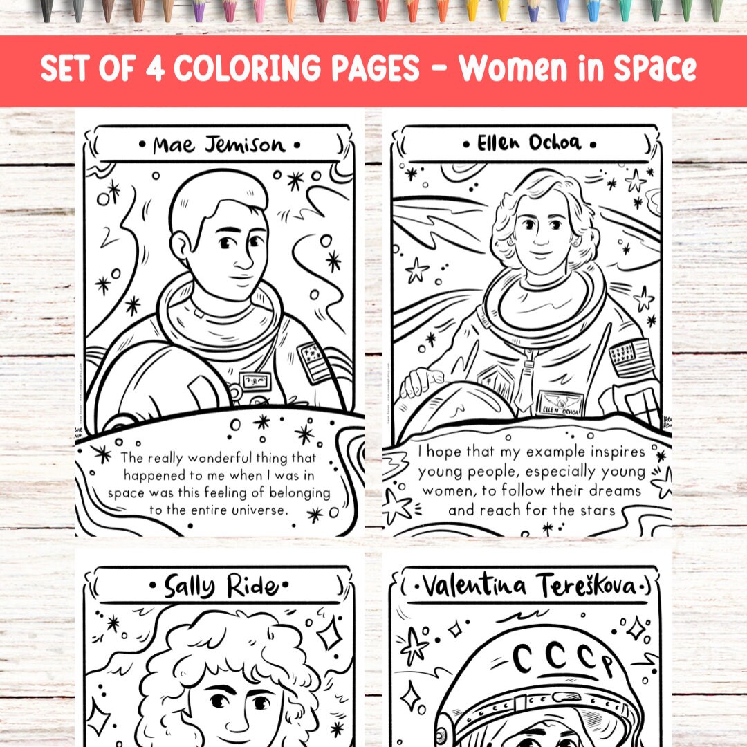 Women in space coloring page bundle space exploration
